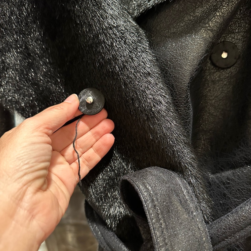Hawke & Co Black Trench Coat Faux Fur Collar size Small - Picture 9 of 11